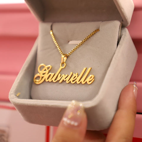 Box Chain Custom Jewelry Personalized Name Pendant Necklace For Women Men Handmade Cursive Nameplate Choker BFF Gift