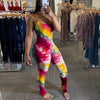 Women Abstracted Tie Dye Printed Spaghetti Strap Sleeveless Skinny Jumpsuits