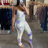Women Abstracted Tie Dye Printed Spaghetti Strap Sleeveless Skinny Jumpsuits