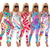 Tie Dye Rompers Women Jumpsuit Sexy Front Hollow Hole Sleeveless Fitness Catsuit