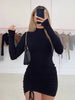 Long Sleeve Ruched Turtleneck Bodycon Dress
