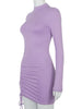 Long Sleeve Ruched Turtleneck Bodycon Dress