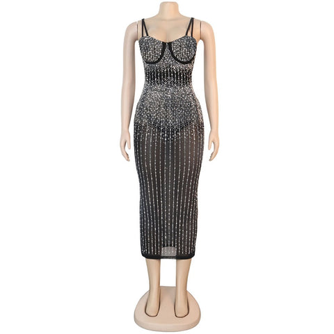 Sequin Glitter Crystal Midi Bodycon Dress