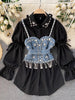 New Temperament Blouse Female Lapel Beaded Stacking Bead Blusa Sling Waistcoat C Fashion Two-piece Shirt