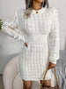 Women Elastic Waist Long Sleeve Knitted Dress Autumn Winter Solid V Neck Mini Party Dress Knit Sweater Dress