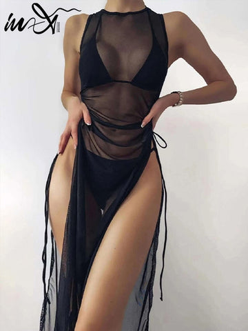 In-X Black 3 pieces set High neck swimwear female swimsuit cover-ups for women Skirts bikini Halter triangle bathing suit 2022