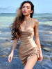 Mini Dress Ruched Lace Up Cross Bandage Backless Bodycon Party Elegant Club Christmas Slim Dress