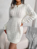 Women Elastic Waist Long Sleeve Knitted Dress Autumn Winter Solid V Neck Mini Party Dress Knit Sweater Dress
