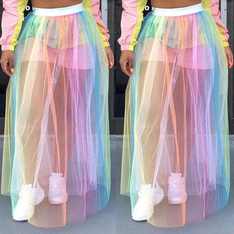 Melia Rainbow Pride Mesh Sheer High Waist Bikini Cover Up