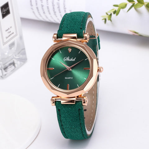 Women Leather Casual Watch Luxury Analog Quartz Crystal Wristwatch Bracelet