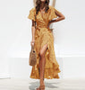 Summer Beach Maxi Dress Print Boho Long Chiffon Dress