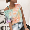 Tie Dye Print Shirts Women Blouses 2020 Summer Off Shoulder Short Sleeve Top