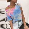 Tie Dye Print Shirts Women Blouses 2020 Summer Off Shoulder Short Sleeve Top