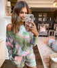Tie Dye Two Piece Set Casual Long Sleeve Crop Top Shirt And Loose Shorts