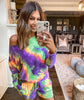 Tie Dye Two Piece Set Casual Long Sleeve Crop Top Shirt And Loose Shorts