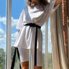 Lazy Sunday Casual Solid Two-Piece Set with Belt Loungewear