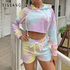 Tie Dye 2 Piece Set Women Tracksuit Pullover Crop Top And Shorts Pant