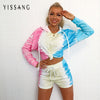 Tie Dye 2 Piece Set Women Tracksuit Pullover Crop Top And Shorts Pant