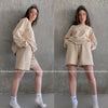 Women Tracksuits Summer Autumn Oversize Sweatshirt + Sporting Shorts Sweat Set Two Piece Outfit Solid Color Sets