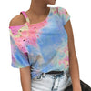 Women Tie Dye Shirts Blouses Summer Halter Short Sleeve Tops