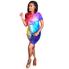 Multicolored Star Print Women  Tie-dye T Shirt + Shorts Fashion Two Pieces Sets Short Sleeves S--5XL