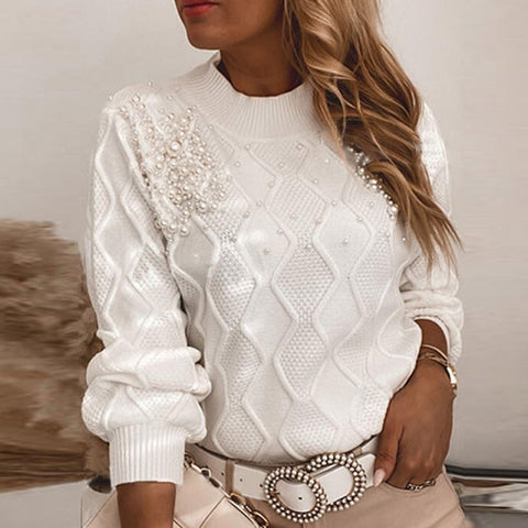 Winter Cute Girls Print Long Sleeve Pullovers Sweater - White on