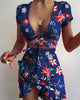 Top Selling Floral Print Tie Up Wrap Mini Dress