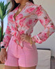 Women Long Sleeve Floral Printed Tie Knot Top Blouse Casual Spring Shirts